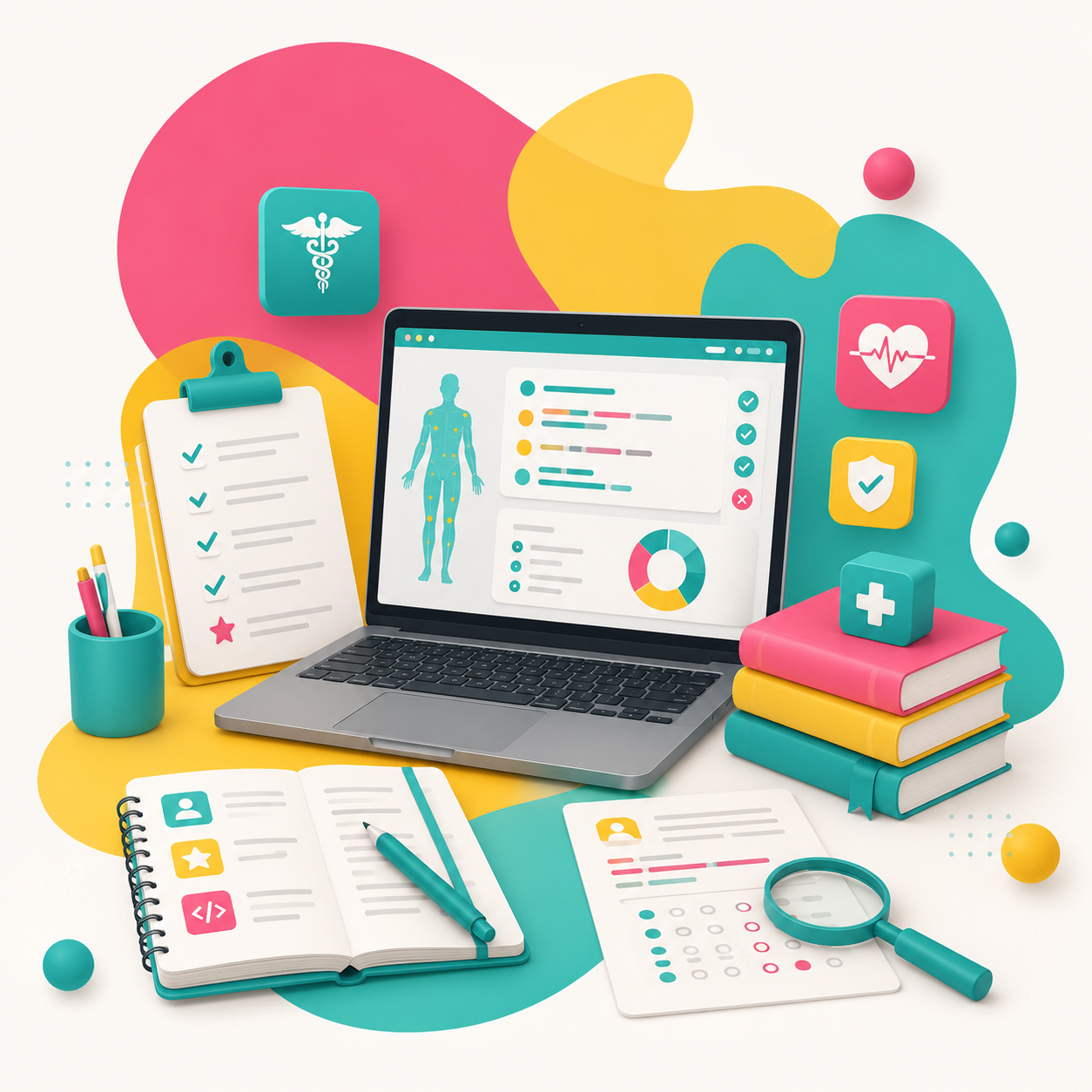 Medical coding learning dashboard with healthcare course materials